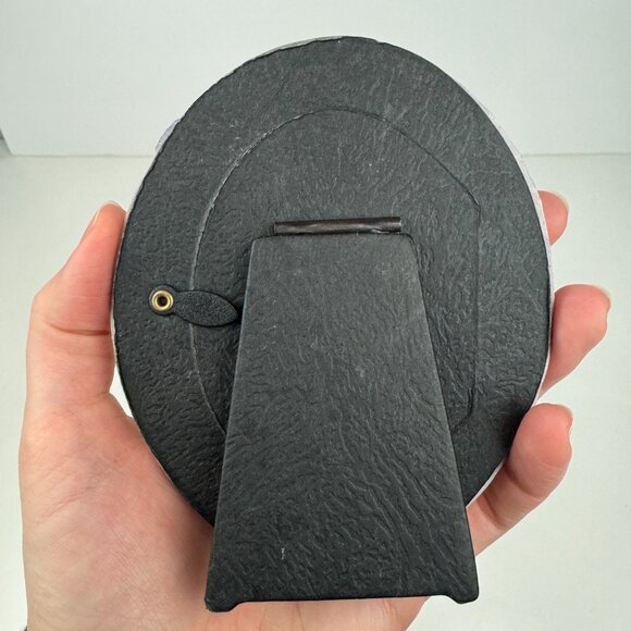 Vtg Tabletop Oval Mini Pic Frame Iridescent Purple w 3D Roses Flowers Ribbons - Picture 12 of 13